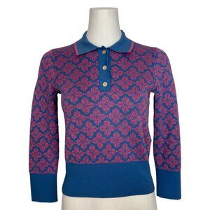 Kate Spade Spade Flower Polo Sweater XS Vibrant Blue Pink
